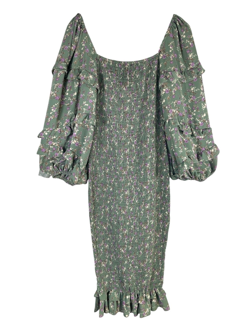 Petal & Pup Sage Green Floral Midi Dress with Puff Sleeves - Picture 11 of 12